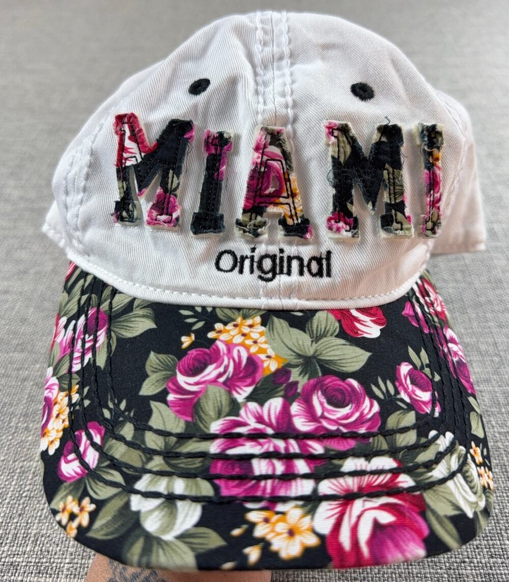 Robin Ruth Miami Original Floral Baseball Cap White Pink Roses Adjustable Hat